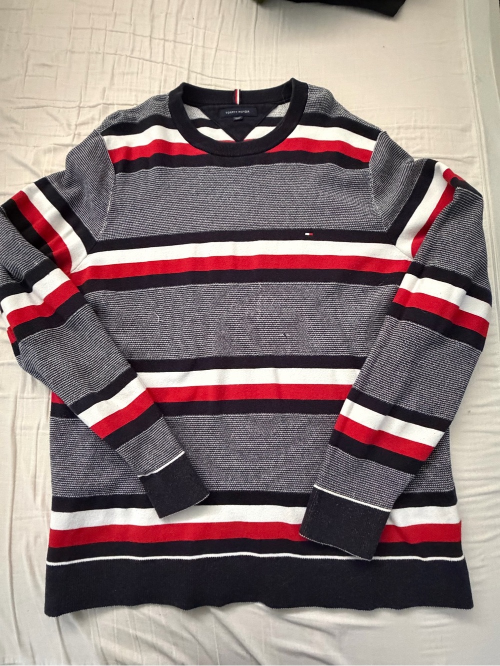 Tommy Hilfiger Striped Crewneck Sweater in Navy, Red & White